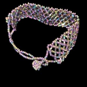 Iridescent Seed Bead Hand Woven Cuff Bracelet